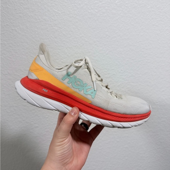 Hoka Shoes - Hoka Women's Athletic Shoes - Cream, Red, and Yellow
